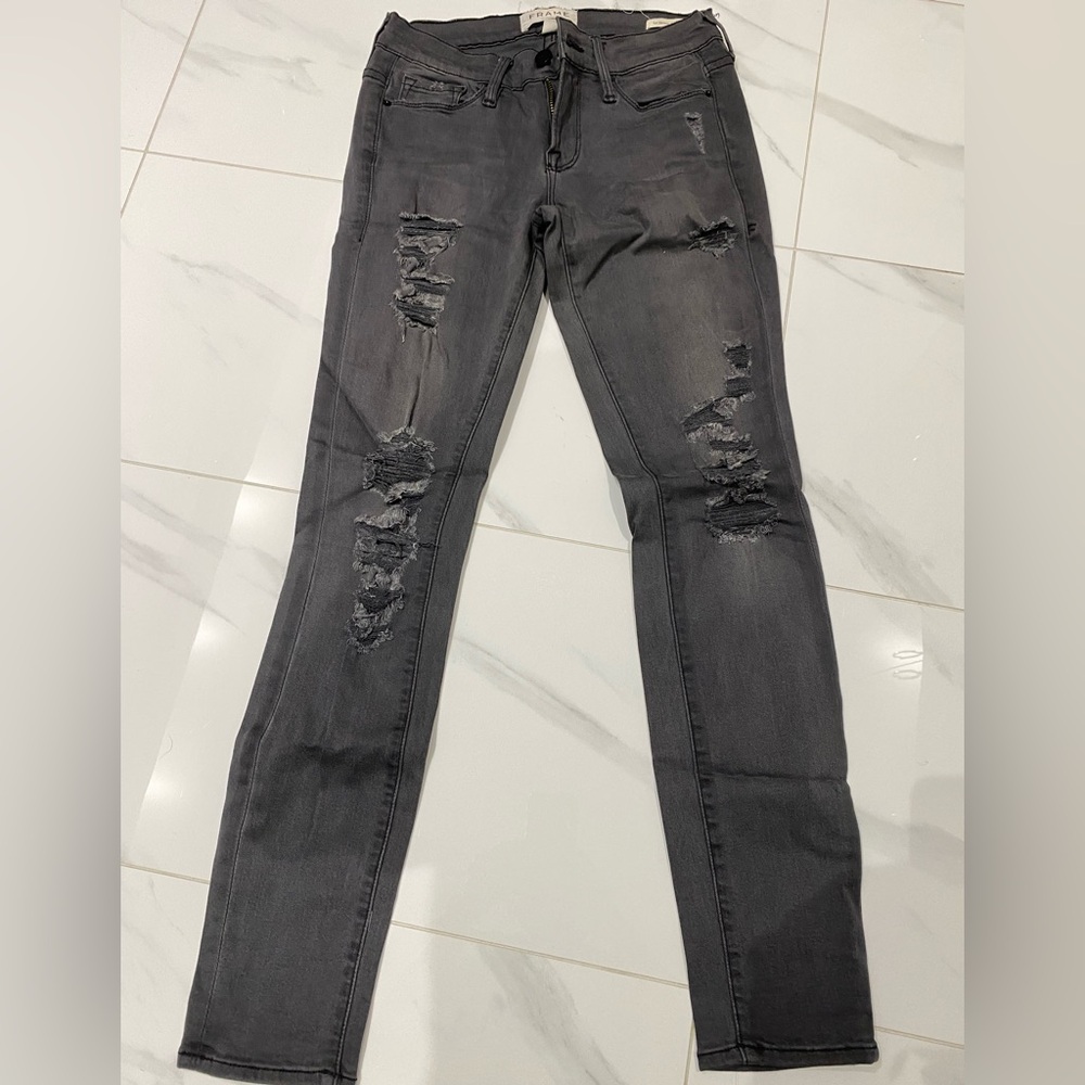 Frame Distressed Gray Skinny Jeans Distressed Style
